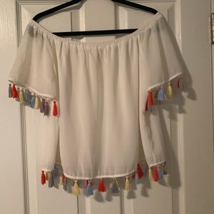 Tasseled off the shoulder shirt